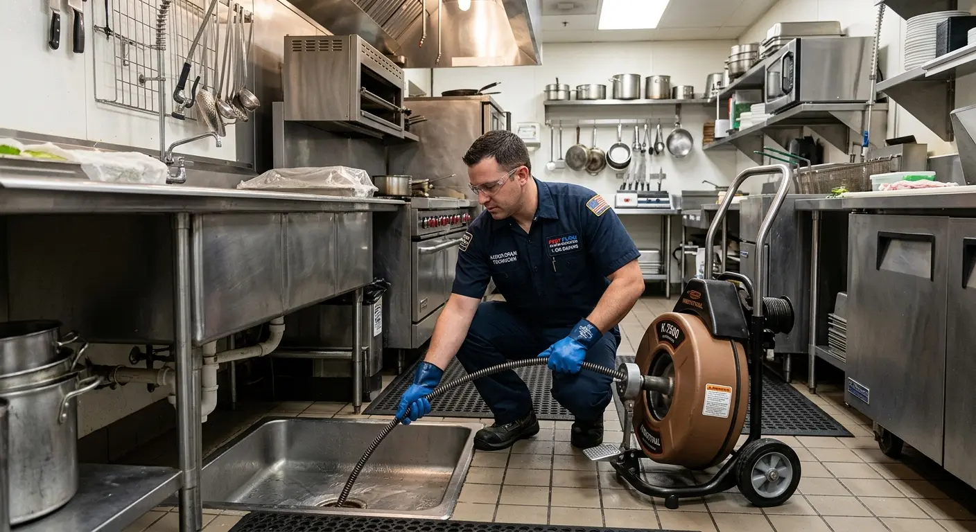 Commercial drain cleaning service in a restaurant kitchen in O'Fallon